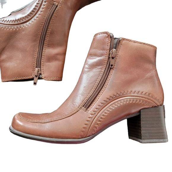 VINTAGE 90s Chunky Brown Leather Ankle Boot Womens Size 6 - Picture 3 of 7